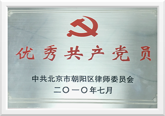荣获二零一零年中共北京市朝阳区律师委员会 优秀共产党员